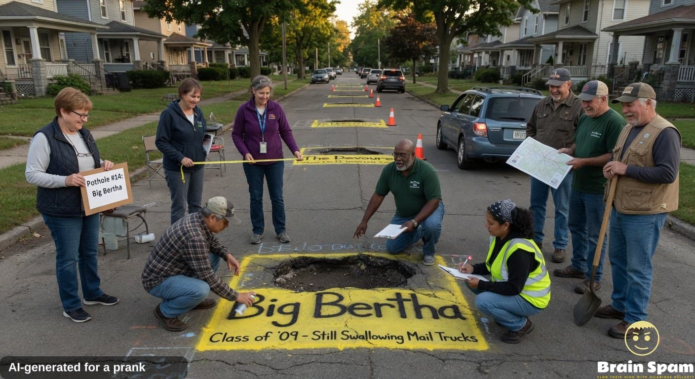 Reggie plumb organizes neighborhood effort to name maple street potholes