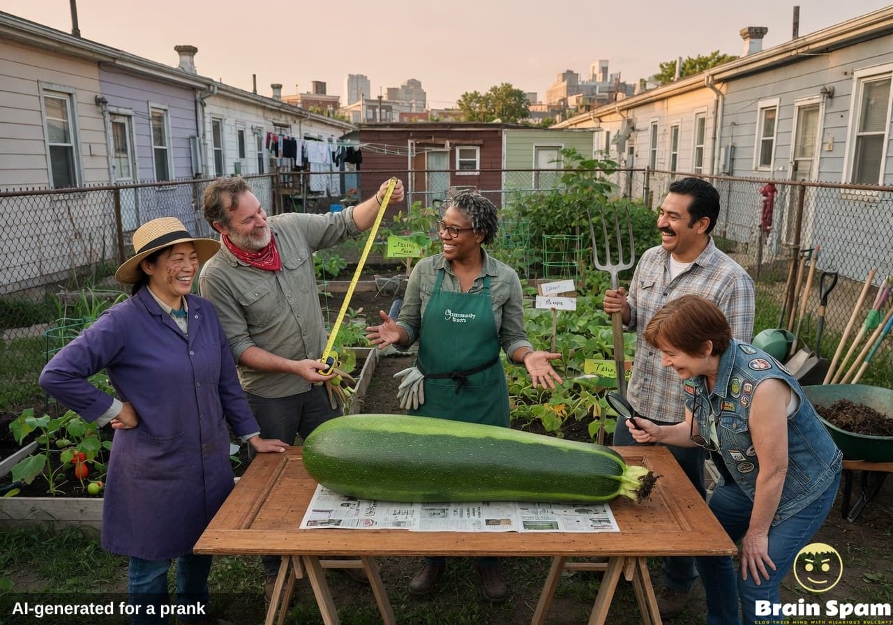 SHOCKING EXCLUSIVE: TABITHA WREN'S COMMUNITY GARDEN PRODUCES EXACTLY ONE ENORMOUS ZUCCHINI AND STUNNED LOCALS ARE BUZZING